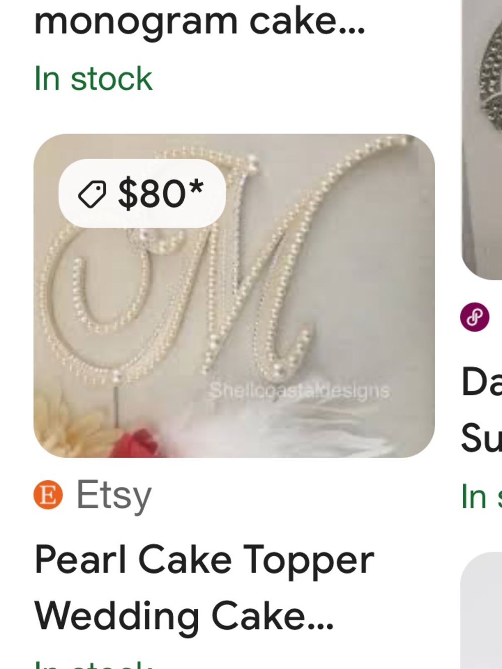 #2272** David Tutera Rhinestone Monogram Cake Topper - Silver N - Picture 6 of 16
